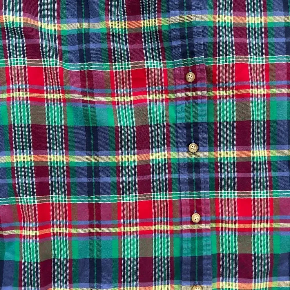 Polo Ralph Lauren Red and green plaid flannel button down shirt L 100% cotton